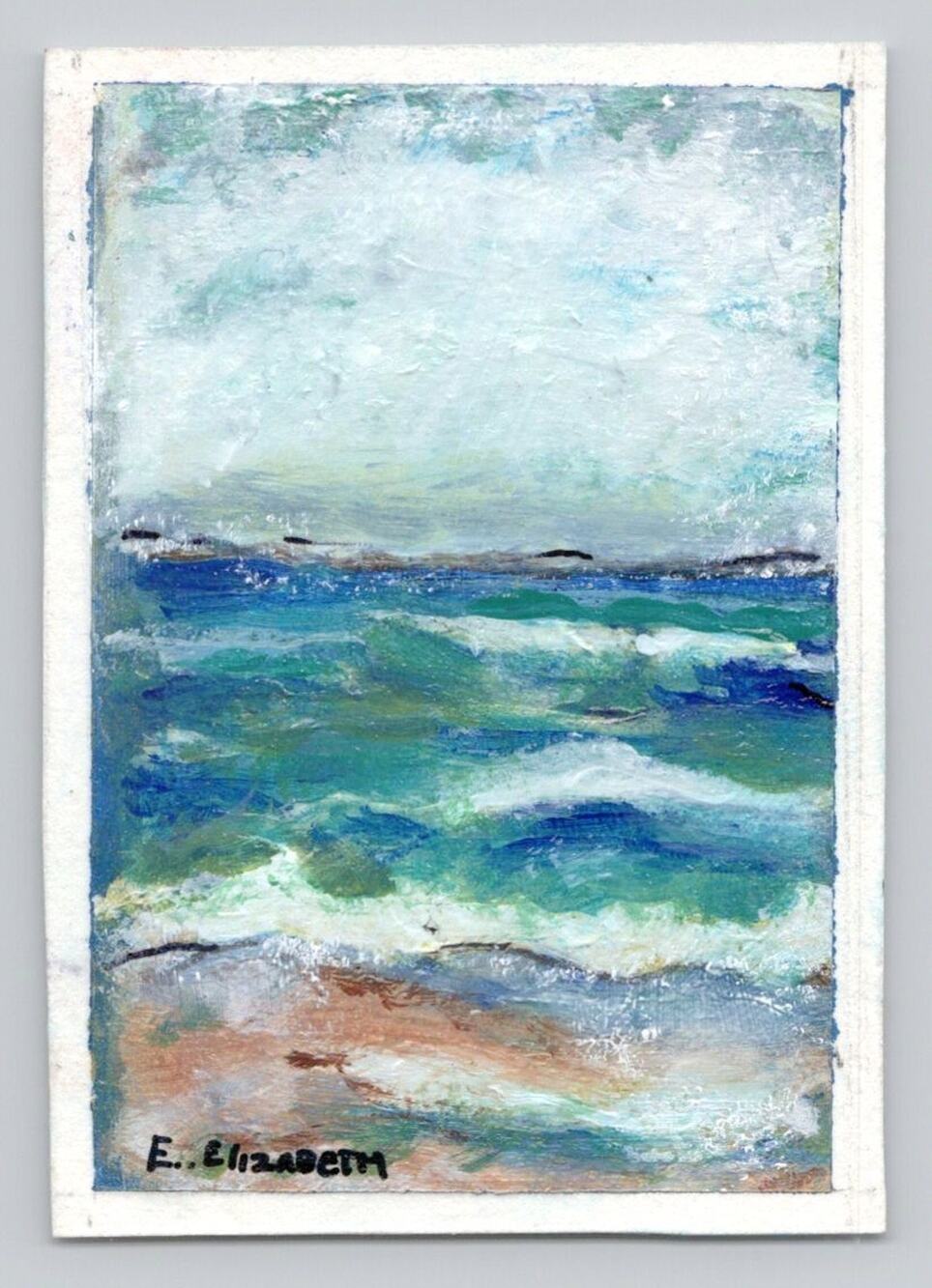 ACEO Painting Seascape Ocean Waters Acrylic Textured Layers Artist Signed Ellen